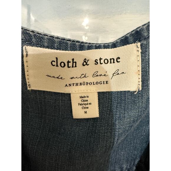 Cloth & Stone Anthropologie Denim Chambray Jumpsuit Womens Size M Blue Wide Leg - Picture 3 of 6